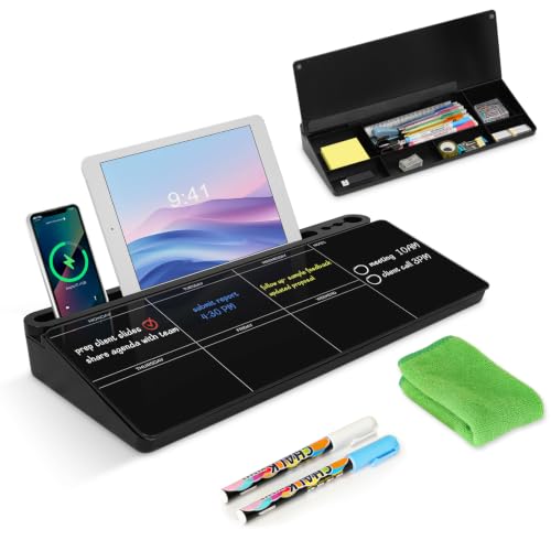 Desktop Glass Whiteboard with Storage, Weekly Calendar Desk White Board - color: Organizer-black Weekly Planner
