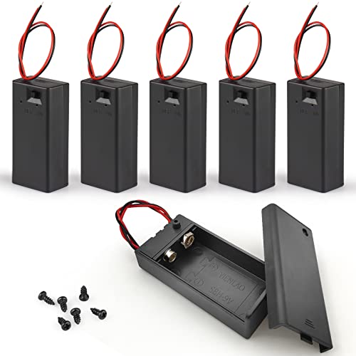 VWEICYY 6PCS 9V Battery Holder,9 Volt Battery Holder with Leads，Widely Used in Student Experiments,LED Strips or Other Devices with 9V Batteries (6 Pack) - style: 6 PACK
