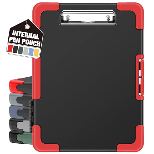 Sooez Toughest Clipboard with Storage, Clip Boards 8.5x11 with Pen Pouch - color: Black + Red Corner