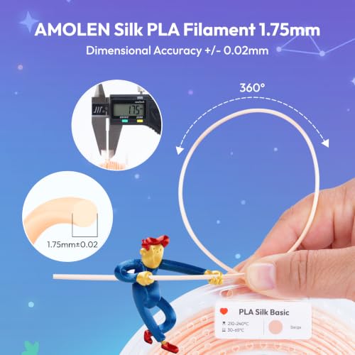 AMOLEN Silk PLA 3D Printer Filament 1.75mm 200g x 4 Spools Bundle, Beige/Red/Black/White High Gloss Metallic PLA for Anime Classic Game Hero, Dimensional Accuracy +/- 0.02mm - color: Black/White/Beige/Red