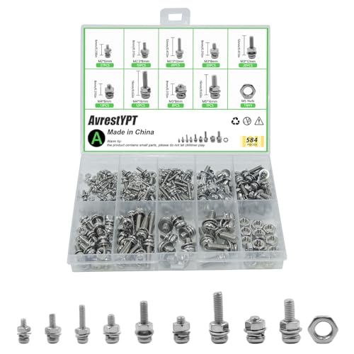 584 Pcs Metric Screw Assortments,M2 M2.5 M3 M4 M5 Assorted Nuts and Bolts Assortment Kit,Stainless Steel Metric Machine Screw Assortment Kit,Round Screws Set for Repair Electronic Fasteners Hardware - color: M2/M2.5/M3/M4/M5-584 Pcs
