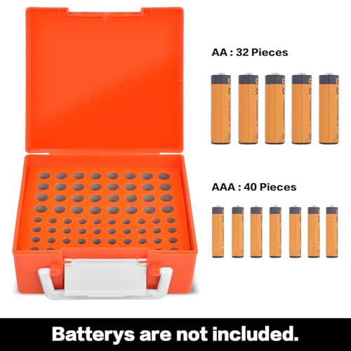 FULLCASE Battery Storage Organizer Holder Holds 72 AA AAA Batteries - color: Orange