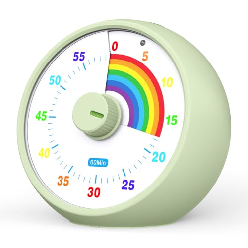Visual Timer for Kids, 60-Minute Countdown Timer for Classroom Office Kitchen, Desk Timer Kids Time Management Tools with Silent Operation, Pomodoro Time Rainbow Pattern (Grass Green) - color: Grass Green