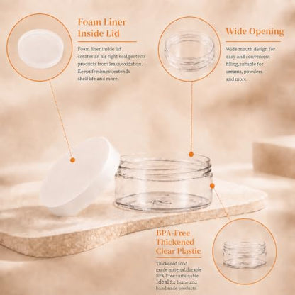 24 Pack 5 OZ Plastic Jars Clear Cosmetic Container with Lids | Round