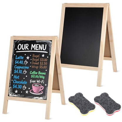 2 Pcs Chalkboard Easel, with 2 Erasers, 15.7x9.8 in Tabletop Stand Chalkboards, Double-Sided A Frame Chalkboard Sign, Tabletop Menu Wooden Board, for Menu, Kitchen, Restaurant, Bar, Wedding, Home Dec - color: Black