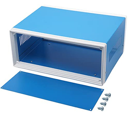 Zulkit Electronic Enclosures Blue Metal Enclosure Project Case DIY Box Junction Case Enclosure Preventive Case (9.1" x 7.3" x 3.9") - size: 9.1" x 7.3" x 3.9"