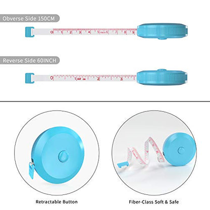 DiCUNO 3-Pack Soft Retractable Measuring Tape, 60-Inch 1.5 Meter, Sky-Blue - color: Sky Blue*3pcs