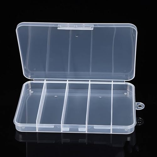 1 PCS Clear Plastic Organizer Box with 5 Compartments - Multi-Use Storage for Jewelry, Beads, Crafts, Pills & Small Parts, Stackable Mini Container (6x4.2x0.7 in)