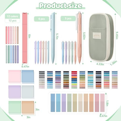 135 Pcs Book Annotation Kit with Pencil Case, 12 Pastel Highlighters, 11 Gel Pens, Fine Marker, 300 Transparent Sticky Notes, 2640 Index Tabs, Bible Study Supplies Kit(Classic,Light Green) - color: Light Green, style: Classic