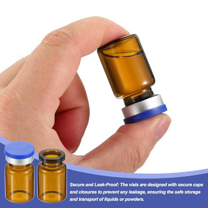 PATIKIL 6ml Sample Vials, 100 Pack Lab Empty Vials with Butyl Rubber Stopper Crimp Top Caps and Labels Borosilicate Glass Vial, Amber - color: Amber, size: 6ml