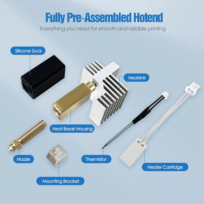 Hotend Kit for Elegoo Centauri Carbon, Fully Pre-Assembled Replacement Hotend with 0.4mm Brass Nozzle, Silicone Socks & Nozzle Wipers Included - 3D Printer Accessories - color: Hotend Kit