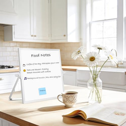 Double-Sided Magnetic White Board with Stand, 10" x 10" - color: White, size: 10"W x 10"H