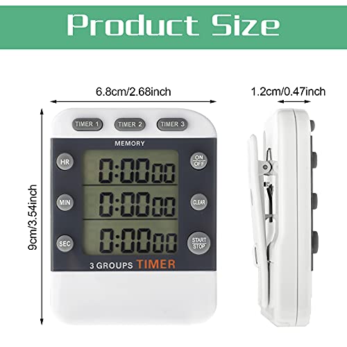 Photect 2 Pcs Digital Kitchen Timer 3 Channel Magnetic Countdown Timer