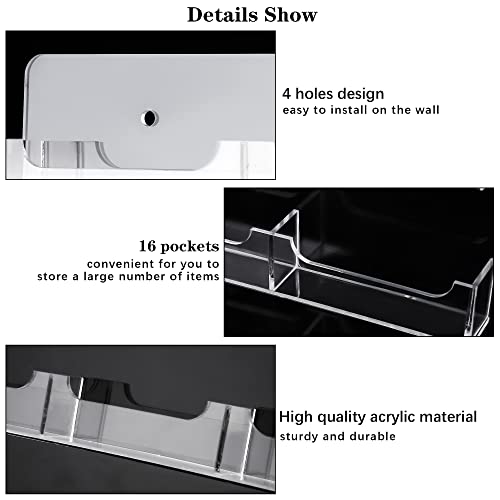 TURSTIN Business Card Holder Wall Mount Clear Sticker Display Marketing Holder Acrylic Business Card Stand Multi Pocket Rack Organizer Space Saver for Home Office (16 Pockets) - style: 16 Pockets