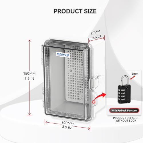Mollom Transparent Cover Outdoor Junction Box (5.9x3.9x3.5In) - size: 5.9x3.9x3.5"