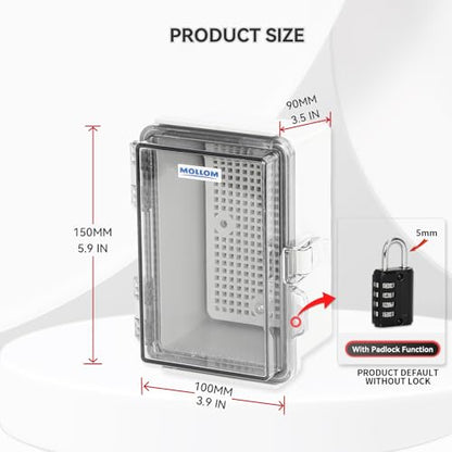 Mollom Transparent Cover Outdoor Junction Box (5.9x3.9x3.5In) - size: 5.9x3.9x3.5"