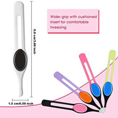 Chumia 5 Pieces Non-Slip Grip Tweezers Slanted Tip Stainless Steel Tweezer Wide Precision Tip Clip Tweezer for Ingrown Hair Eyebrow Shaping Splinter Blackhead Remover (Colorful Rubber Grip)
