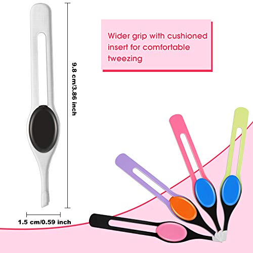 Chumia 5 Pieces Non-Slip Grip Tweezers Slanted Tip Stainless Steel Tweezer Wide Precision Tip Clip Tweezer for Ingrown Hair Eyebrow Shaping Splinter Blackhead Remover (Colorful Rubber Grip)