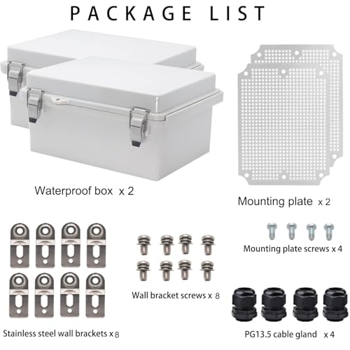 2Pcs Outdoor Waterproof Electrical Junction Box Weatherproof IP67 ABS Plastic Enclosure Switch Router Project Box Electronics DIY Enclosure With Mounting Plate Wall Bracket Grey 8.6x6.7x4.3in - color: Grey, size: 8.66" x 6.69" x 4.33" 2PCS