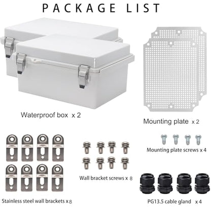2Pcs Outdoor Waterproof Electrical Junction Box Weatherproof IP67 ABS Plastic Enclosure Switch Router Project Box Electronics DIY Enclosure With Mounting Plate Wall Bracket Grey 8.6x6.7x4.3in - color: Grey, size: 8.66" x 6.69" x 4.33" 2PCS