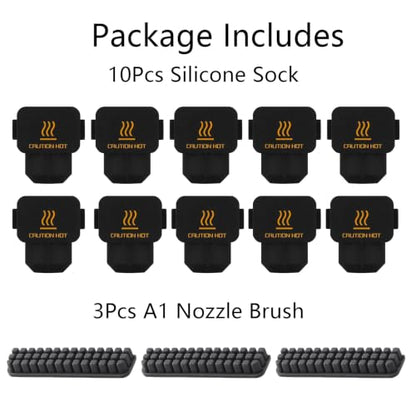 Hotend Care Kit:10Pcs Silicone Sock & 3Pcs Nozzle Brush for Bambu Lab A1 - size: For A1