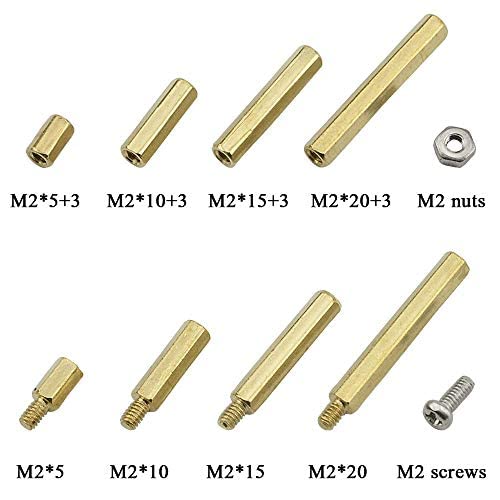 320 Pcs M2 Brass Hex Spacer Standoff Screw Nut Assortment Kit with Stainless Steel Screw Nut Set