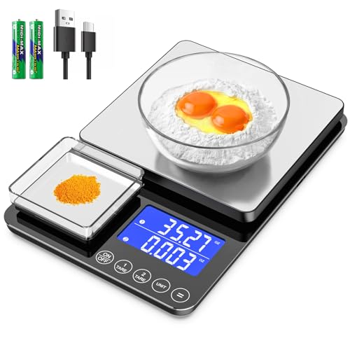 KKZ 0.001oz/33lb Kitchen Scale, Dual Platform Food Scale Grams and Ounces - color: Black-Rechargeable