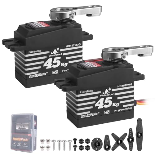 HobbyPark Pack of 2 Waterproof 45kg Servo High Torque Coreless Motor Metal Gear Digital Stainless Steel Gears for RC Cars Crawlers Trucks Airplanes Robotics Projects Boats 180° Programmable