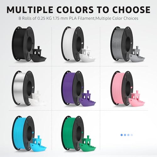 ELEGOO PLA 3D Printer Filament Bundle 1.75mm 8 Colors 250g*8 - color: 8pcs Black/White/Space Gray/Translucent/Sky Blue/Sea Green/Pink/Purple 250g Each