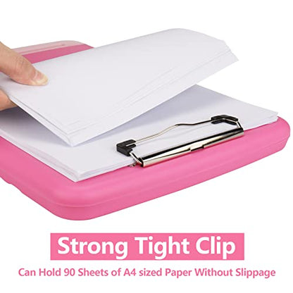 Clipboard with Storage, A4 Binder Nursing Clipboards with Pen Holder, Heavy Duty Storage Clipboards with Low Profile Clip, Clipboard Folder Side-Opening, Smooth Writing Clip Board (Pink) - color: Pink