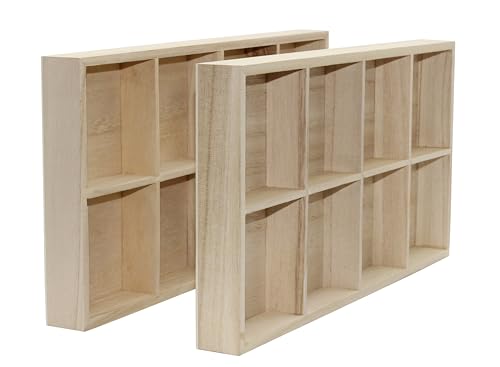 8 Section Wooden Trays – 14" × 7" Rectangular Organizers with 8 Compartments for Crafts, Drawer Tidying, Snacks, and Display | 2 Pack - size: 8 Section