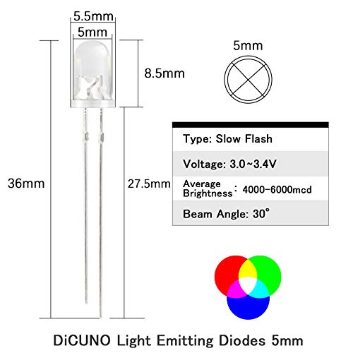 DiCUNO 100pcs 5mm RGB Multicolor Slow Blinking LED Diode Lights, 7 Colors - style: Slow Flash