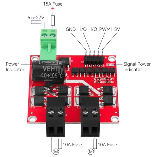 DC Motor Driver - L298 Dual H Bridge Motor Controller DC 6.5V-27V 7A Motor Regulator Board PWM Forward/Reverse/Brake 12V 24V Electric Motor Control Module Industrial 160W with Optocoupler Isolation
