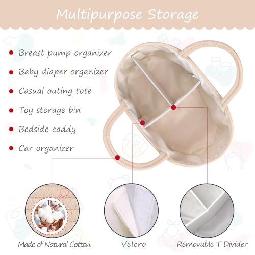 COMSE Baby Diaper Caddy Organizer with Handles, Cotton Rope, Beige - color: Beige, size: Regular