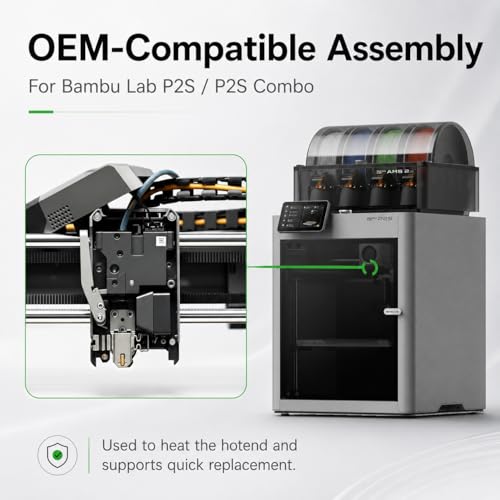 Genuine Bamboo Lab P2S Hotend Heating Assembly Kit Compatible for Bambu Lab P2S, Ceramic Zirconia Heat-Insulating Base, Quick-Change Heater Cartridge & Thermistor Sensor 3D Printer Replacement Part - size: 1-Pack Hotend Assembly