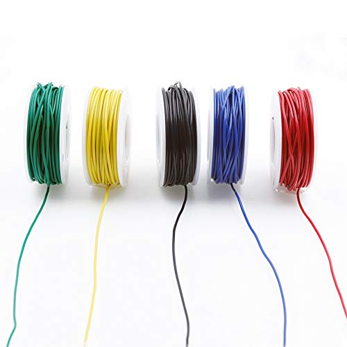 Treedix 5pcs 26ft Copper Hookup Wire kit Wrapping 24AWG Cable Jumper Wire Solid Core Tinned Copper Wrapping Wire 5 Color - size: 24AWG