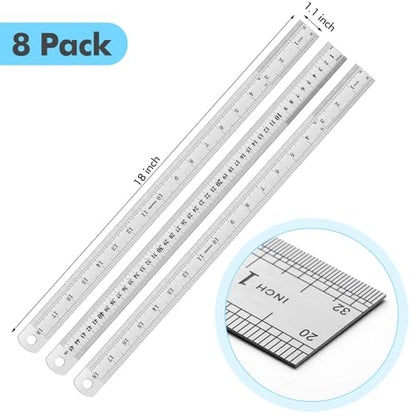 EBOOT 8 Pack 18inch Metal Rulers, Imperial Metric - size: 18inch