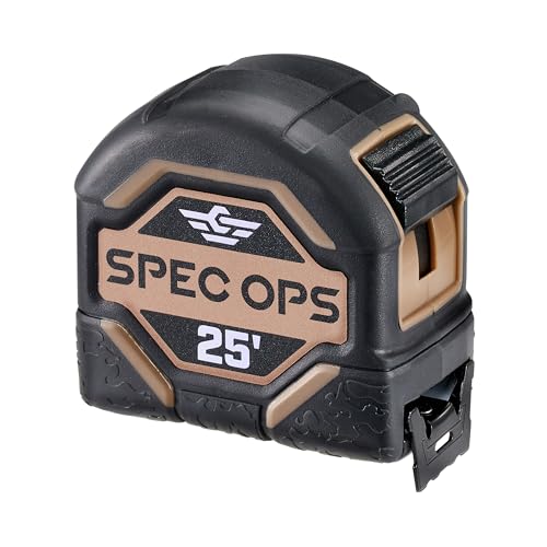 Spec Ops Tools Tape Measure for Measuring & Layout, 1 1/8" Double-Sided Blade and Military-Grade Composite Case, 25 Foot - size: 25'