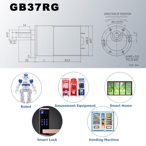DC 12V 300RPM Gear Motor High Torque Electric Micro Speed Reduction Geared Motor Eccentric Output Shaft 37mm Diameter Gearbox - color: 300 RPM, size: 12 Volt
