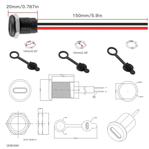 Gebildet 10pcs Type-C Female Chassis 2 Pin Wire 24AWG Waterproof Jack Connectors 3A USB C Pigtail Cable Extension Socket Plug - style: Type-C Female