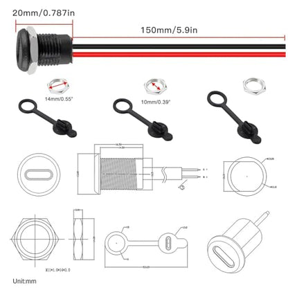 Gebildet 10pcs Type-C Female Chassis 2 Pin Wire 24AWG Waterproof Jack Connectors 3A USB C Pigtail Cable Extension Socket Plug - style: Type-C Female