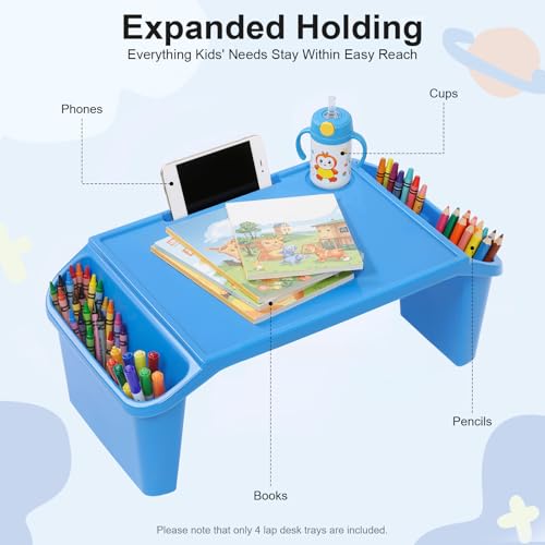 4 Pack Kids Lap Desk, Portable Kids Lap Tray with Side Storage, Stackable Plastic Desk for Drawing Reading Doing Homework, Lightweight, Easy to Clean, with Cup Holder and Phone Slot - size: Large