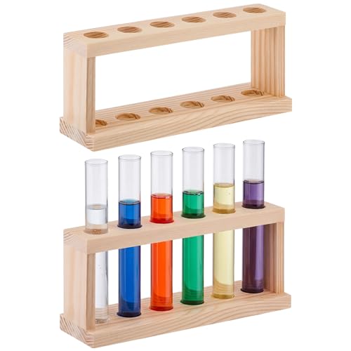 Wenqik 2 Pack Wooden Test Tube Rack, 6 Holes 15 mm Pine Wood Lab