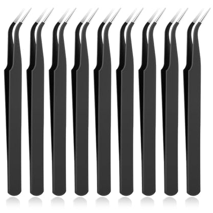 9 Pieces Craft Tweezers, Stainless Steel Curved Pointed Precision Tweezer Anti-Static Pointed Sticker Tweezers Fine Crafting Tweezer for Electronics, Soldering, Jewelry Making (Black) - color: Black