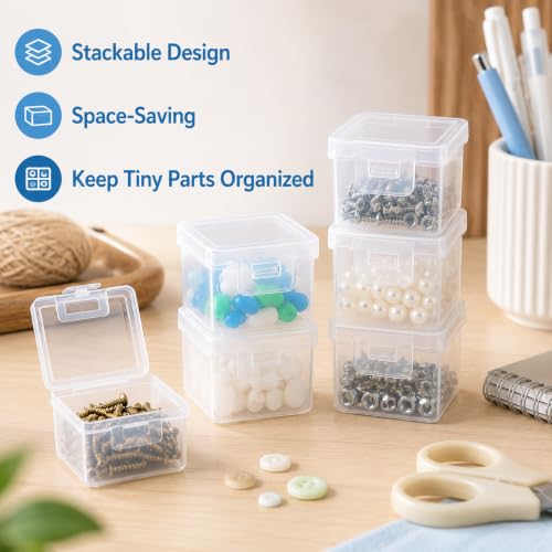 10PC Mini Clear Plastic Storage Boxes Stackable Small Parts Organizer Containers with Hinged Lid for Hardware Beads Jewelry Craft Tiny Accessories 1.30x1.18x0.94 Inch