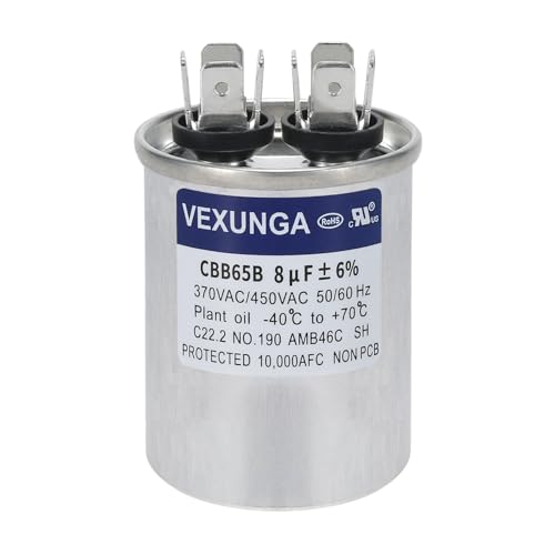 VEXUNGA 8uF 8 MFD 370VAC 440VAC 450VAC 50/60Hz CBB65B Round Run Start Capacitor for AC Unit Fan Motor Start or Pool Pump or Air Condenser Straight Cool - style: [V02] 8uF Round