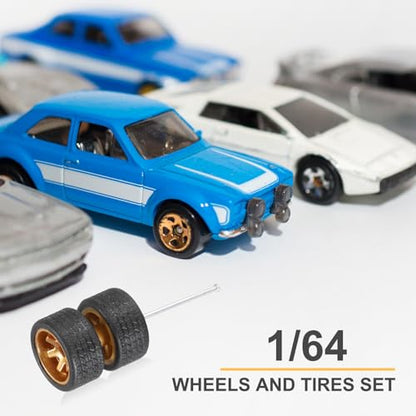 MECCANIXITY 4 Set 1/64 Wheels and Tires Set, Real Riders Rims Includes Axles for RC Diecast Car DIY Model, Silver Bronze Gold Black Rims - color: Silver Bronze Gold Black Rims
