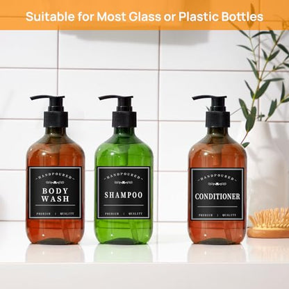 HVSWLY 12PCS Bathroom Labels for Soap Dispenser, Removable Bathroom Organization Labels, Waterproof Bottle Labels for Shampoo Conditioner Body Wash (Black) - size: 3"X3"
