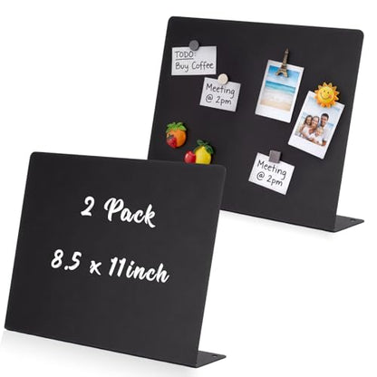 LEIFIDE 2 Pcs Black Magnet Boards Magnetic Bulletin Board Announcement Wave-Shaped Magnetic Display Board Stand Metal Desktop Memo for Menus Dining Table Home School Kitchen Office(8.5 x 11 Inch) - size: 8.5 x 11 Inch