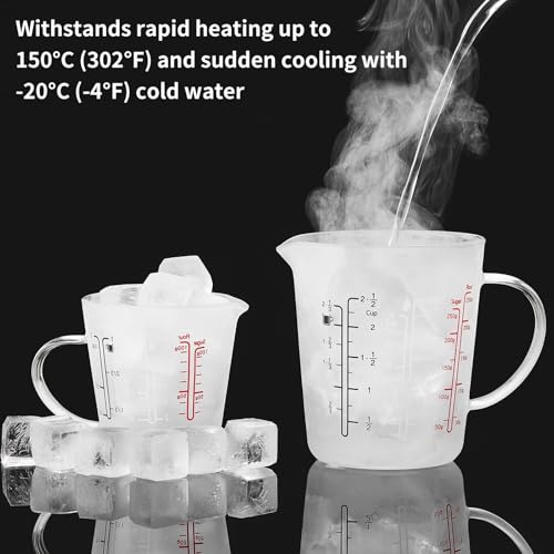 Unbreakable Glass Measuring Cup with V-Shaped Spout and Handle - For Baking and Cooking, 2 Cup Measuring and Tea Cup, Easy-to-Read Markings for Cooking and Beverage Use, 500ml /200ml